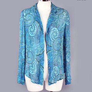 Designer Beaded Shirt Blouse, Sheer Blue Silk